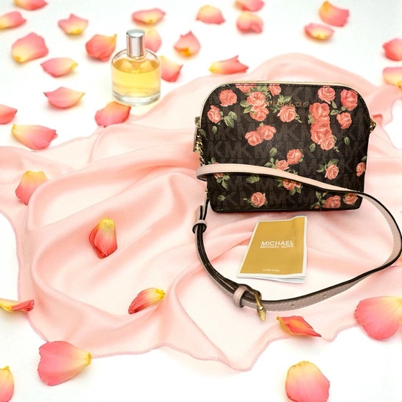 Michael Kors Handbags - BNWT Floral CINDY Brown & pink MICHAEL KORS Crossbody Bag brand new Leather